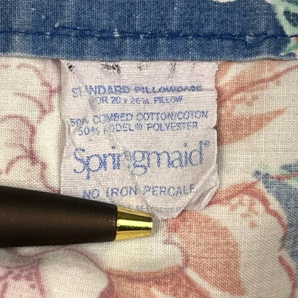 Vtg Springmaid Pillowcase 19x32 Percale Blue Floral Cottagecore Made‎ in USA